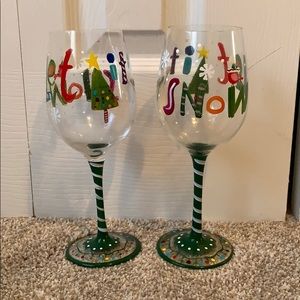 Set of hand pained wine glasses